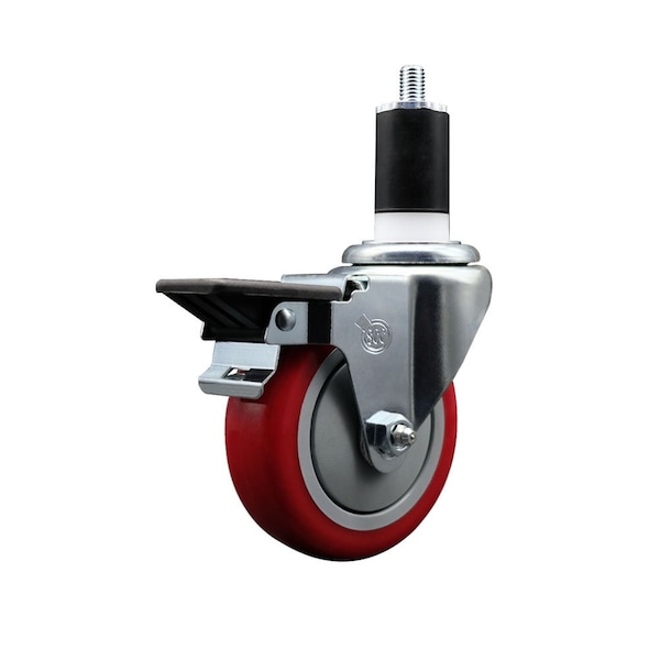 4'' Red Poly Swivel 1-1/2'' Expanding Stem Caster with Brake